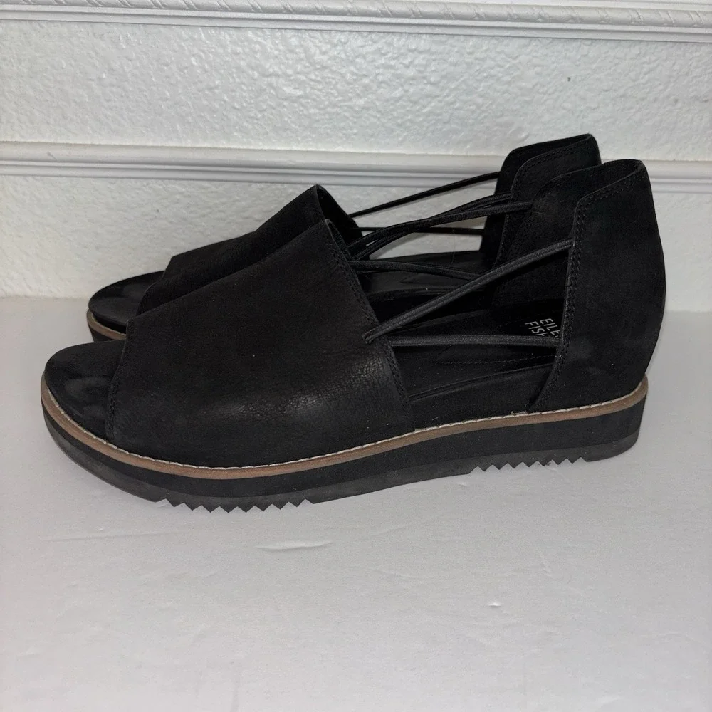 Eileen Fisher Ken Tumbled Nubuck Sandals In Black Women's Size: 8.5